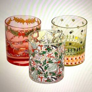 Cath Kidston Christmas Ditsy Glass Tealight Holders New In Box
